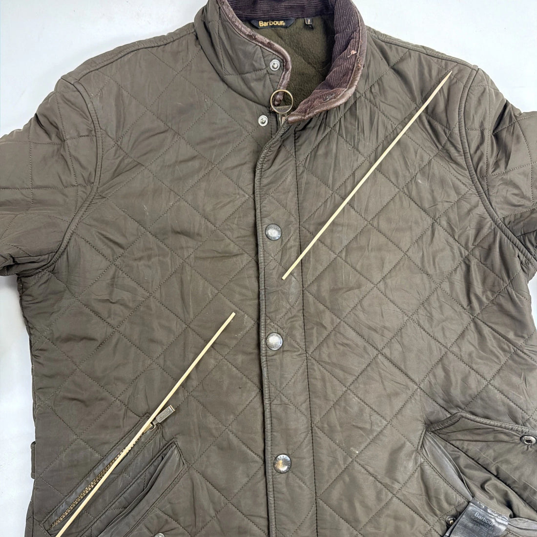 Barbour Powell Quilt Waxed Coat Jacket Size Large