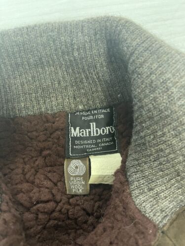 Vintage Marlboro Wool Bomber Jacket Size 38 Brown Sherpa Lined