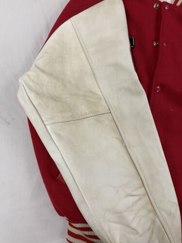 Vintage Diablo Football Leather Wool Varsity Jacket Size Medium Red 90s