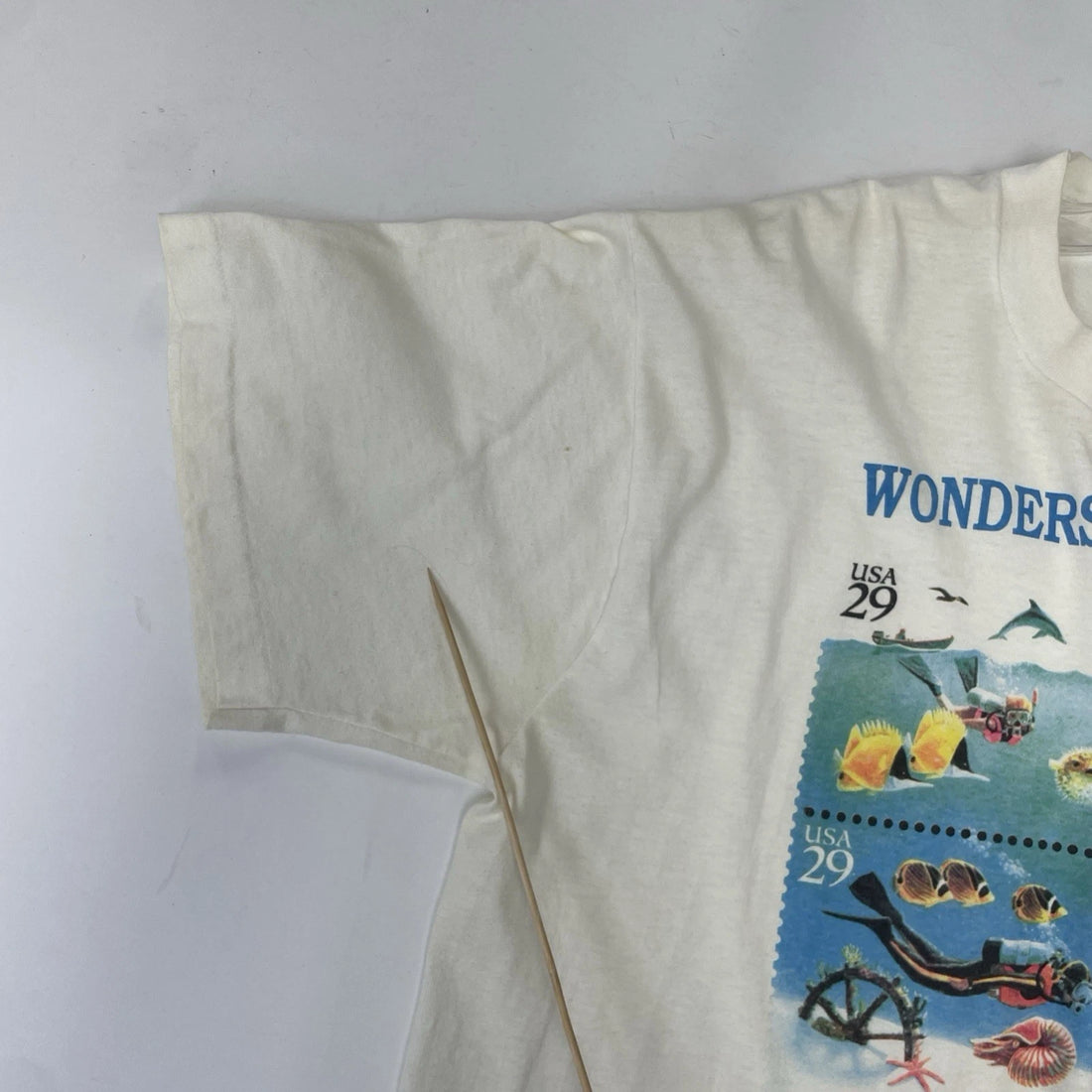 Vintage Wonders Of The Sea Stamp T-Shirt Size XL 1994 90s