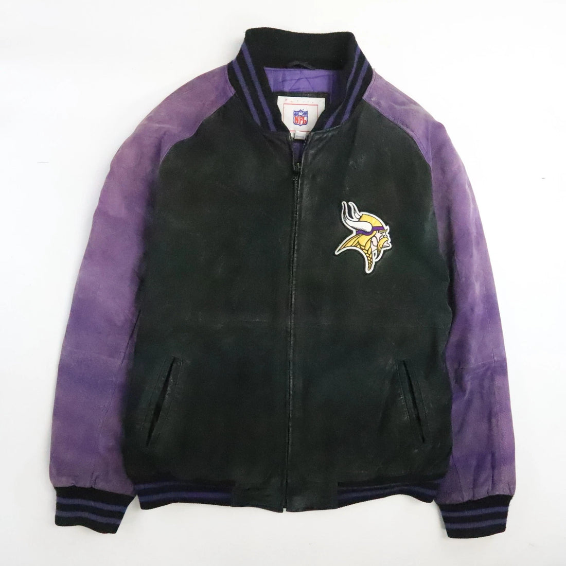 Minnesota Vikings Leather Suede Varsity Bomber Jacket Size Large NFL