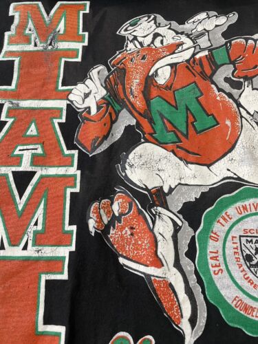 Vintage Miami Hurricanes Hoodie T-Shirt Size Medium 90s NCAA