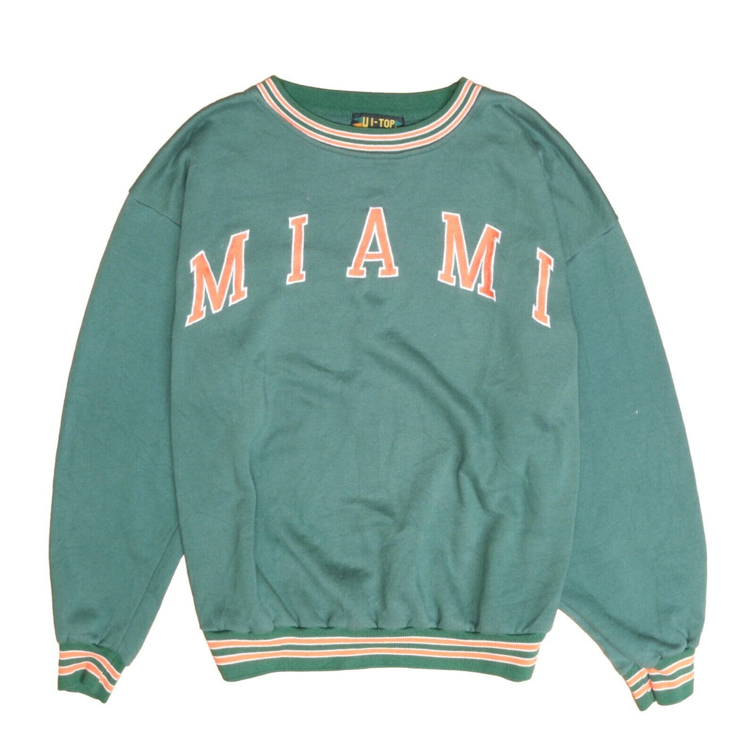 Vintage Miami Hurricanes Sweatshirt Crewneck Size Large Green NCAA