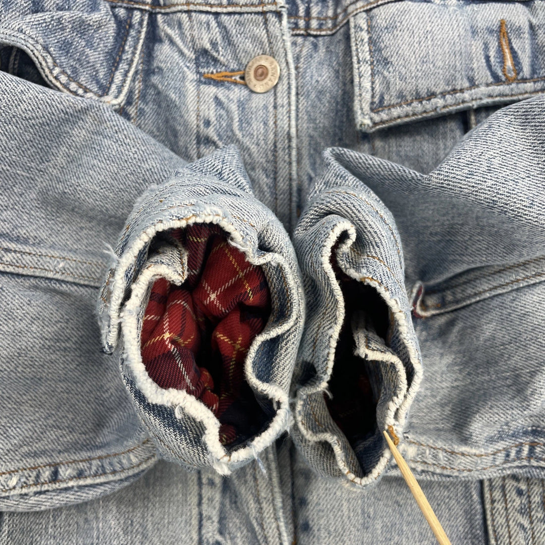 Vintage Banana Republic Denim Trucker Jacket Size Medium Plaid Lined