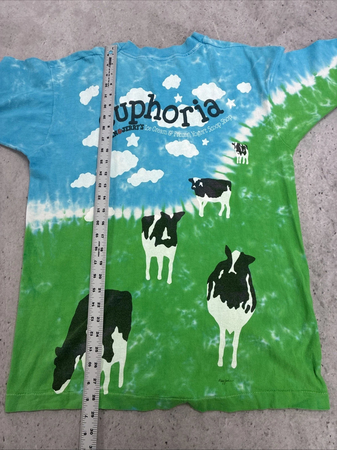 Vintage Ben & Jerry's Euphoria Ice Cream Liquid Blue Tie Dye T-Shirt Large 90s