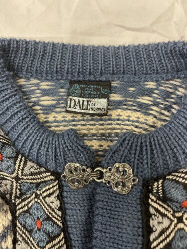 Vintage Dale Of Norway Wool Knit Cardigan Sweater Size 40 Fair Isle