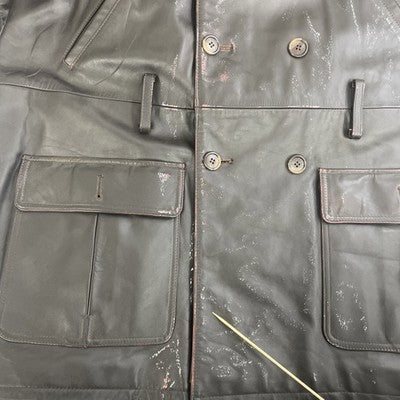 Vintage Avirex Leather Parka Coat Jacket Large Sherpa Collar Double Breasted