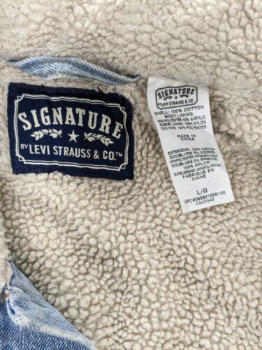 Levi Strauss & Co Signature Denim Jean Trucker Jacket Size Large Sherpa Lined