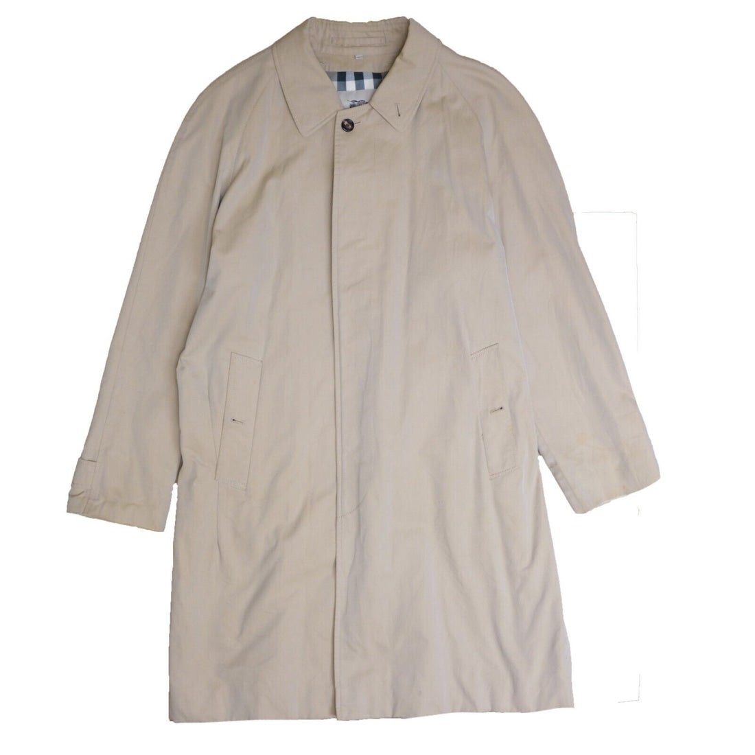 Burberry London Trench Coat Jacket Size Large Beige Nova Check Plaid