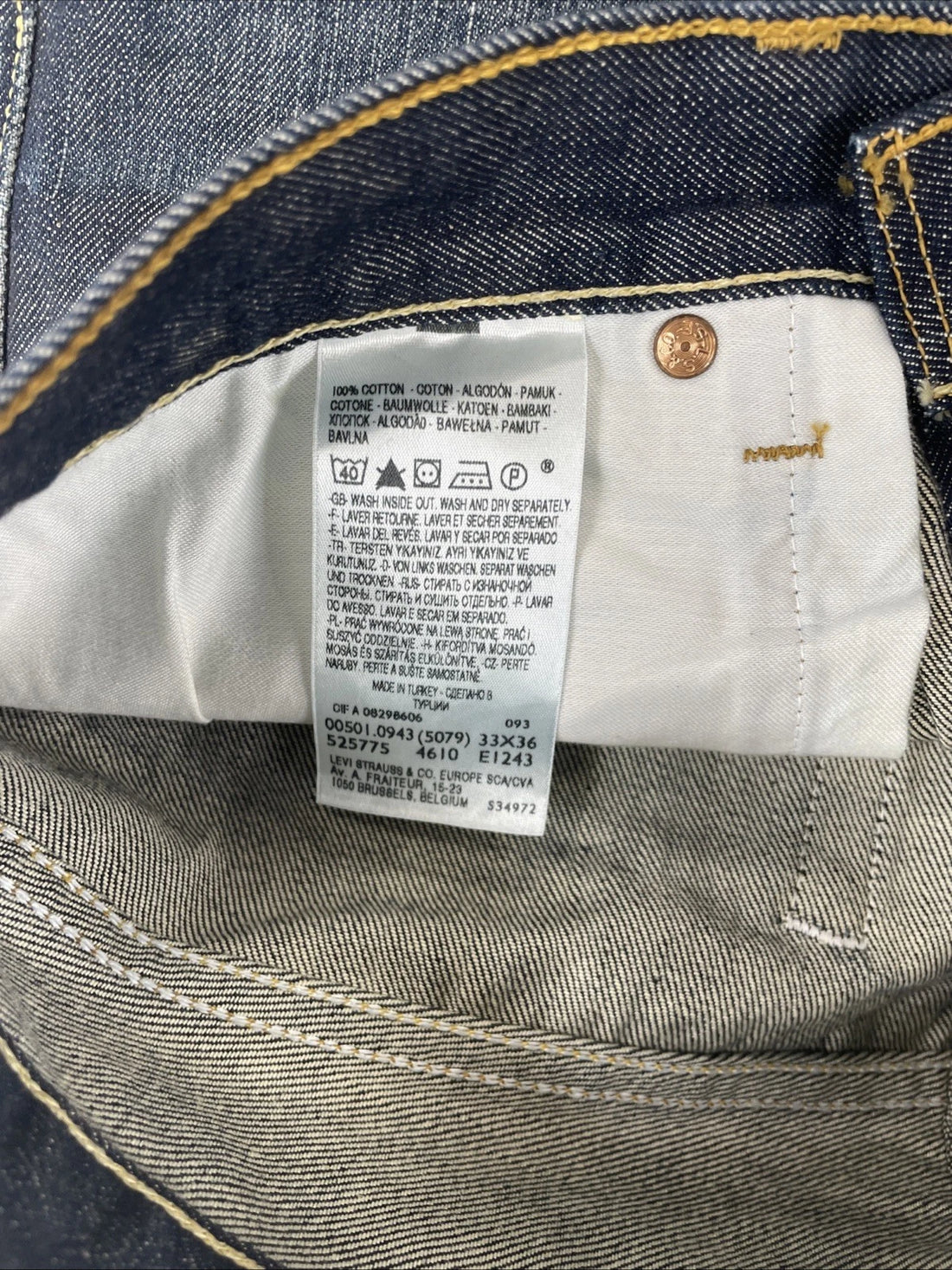 Levi Strauss & Co 501 Denim Jeans Pants Size 33 X 36 Deadstock NWT