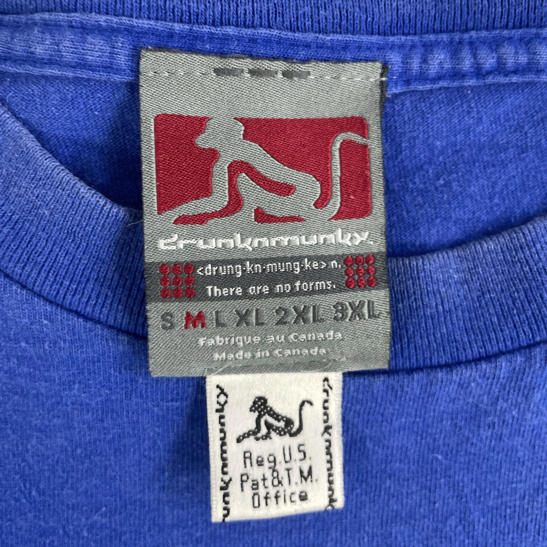 Vintage Drunkmunky Long Sleeve T-Shirt Size Medium Blue Y2K