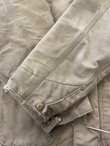 Vintage Carhartt Canvas Chore Work Jacket Size Large Khaki Blanket Lined