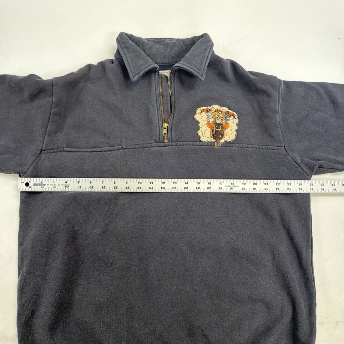 Vintage Taz Looney Tunes 1/4 Zip Pullover Sweater Size Large Black