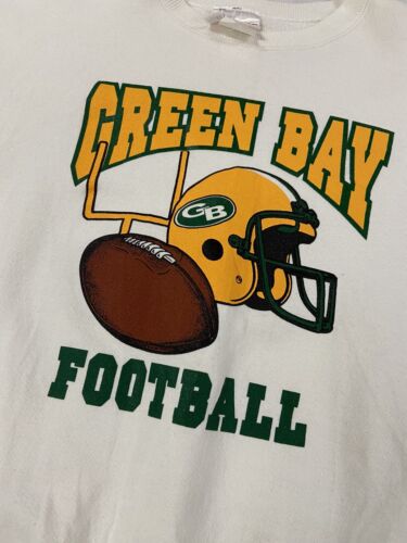 Vintage Green Bay Packers Helmet Sweatshirt Crewneck Size Medium White NFL