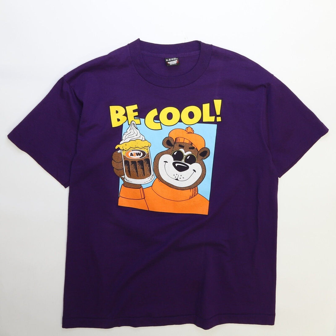 Vintage Be Cool A&W Promo T-Shirt Size XL Purple 90s