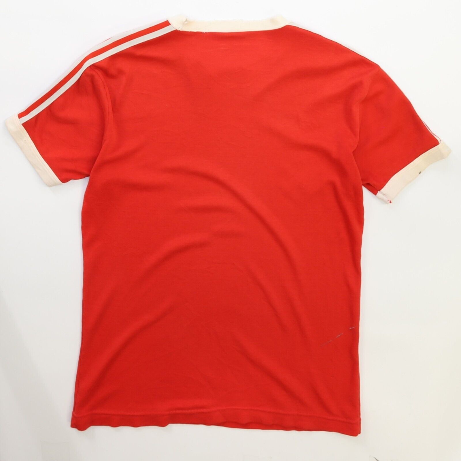 RARE good VINTAGE ADIDAS TREFOIL RED RINGER VNECK TSHIRT SIZE MED KIDS MADE IN USA