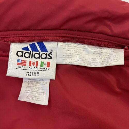 Vintage Adidas Puffer Bomber Jacket Size Large Red Insulated Reversible