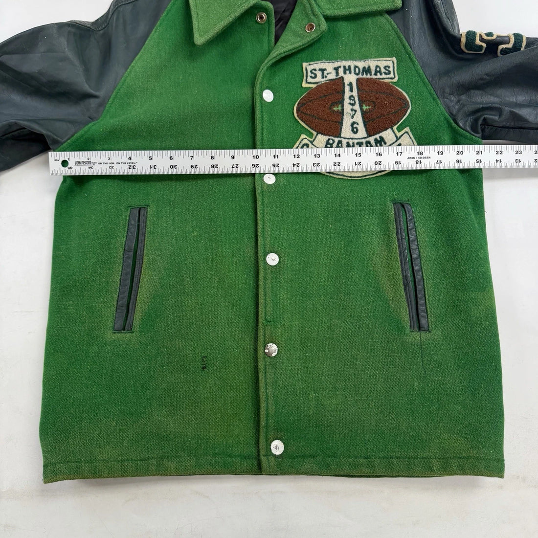 Vintage St. Thomas Bantam Football Leather Wool Varsity Jacket Medium 1976 70s