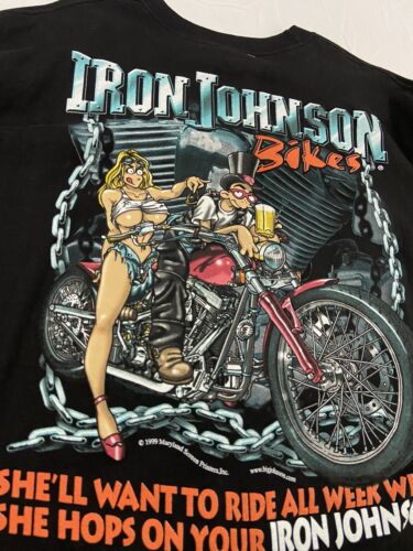 Vintage Big Iron Johnson Motorcycle T-Shirt Size XL Black 1999 90s