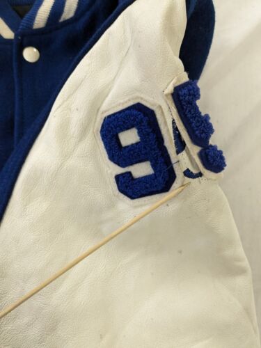 Vintage Laconia Christian Basketball Leather Wool Varsity Jacket Size XL Blue