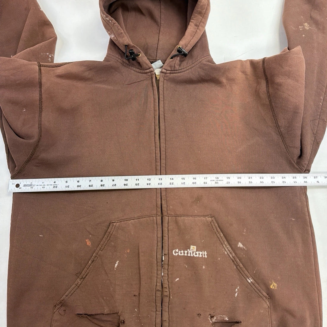 Carhartt Thermal Lined Zip Sweatshirt Hoodie Large Paint Splatter Distressed