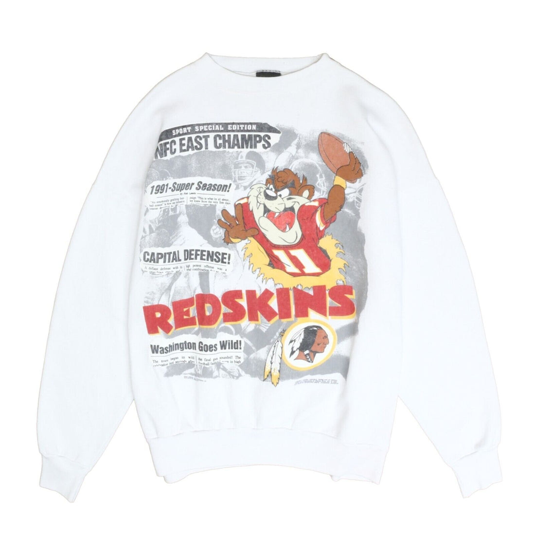 Vintage Washington Red Skins Taz Newspaper Sweatshirt Crewneck Large 90s NFL