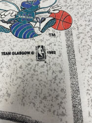 Vintage Charlotte Hornets T-Shirt Size Medium All Over Print AOP 1992 90s NBA