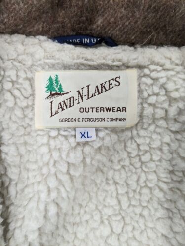 Vintage Land N Lakes Wool Bomber Jacket Size XL Sherpa Lined Gingham Plaid