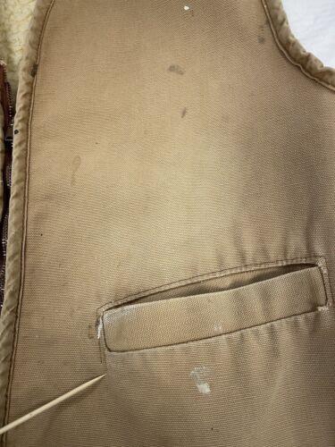 Vintage Carhartt Canvas Work Vest Jacket Size Large Tan Sherpa Lined