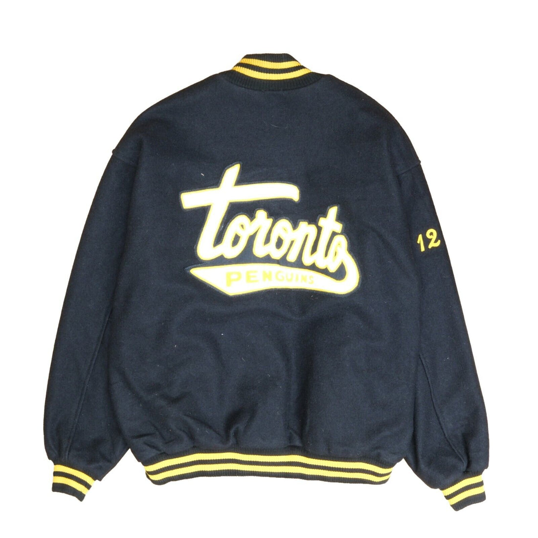 Vintage Toronto Penguins Hockey Wool Varsity Bomber Jacket Size 2XL Black
