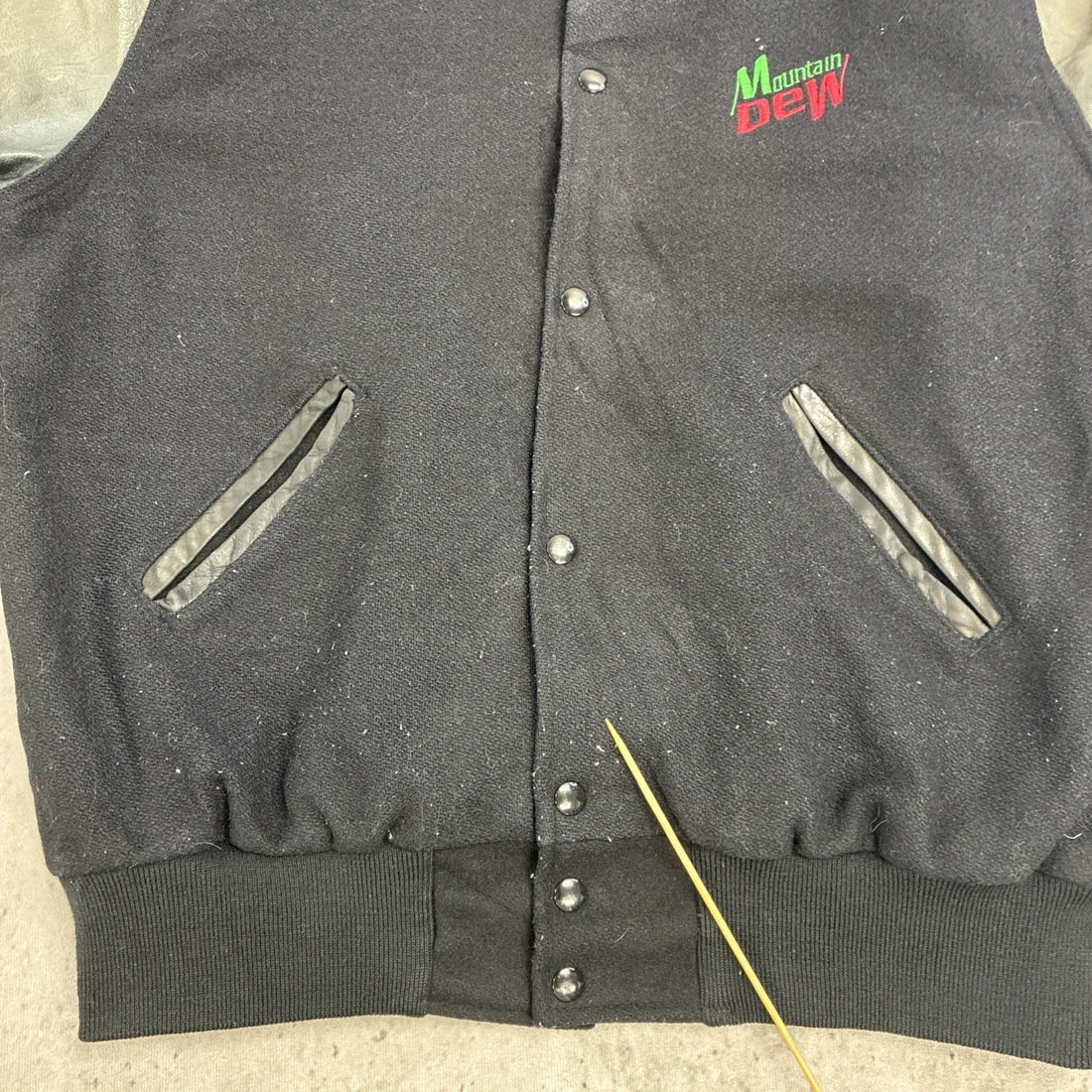 Vintage Mountain Dew Leather Wool Varsity Jacket Size Large