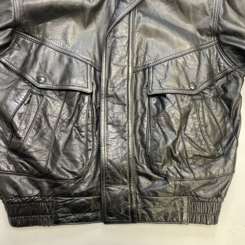 Vintage Protocol Leather Bomber Jacket Size 40 Medium Black