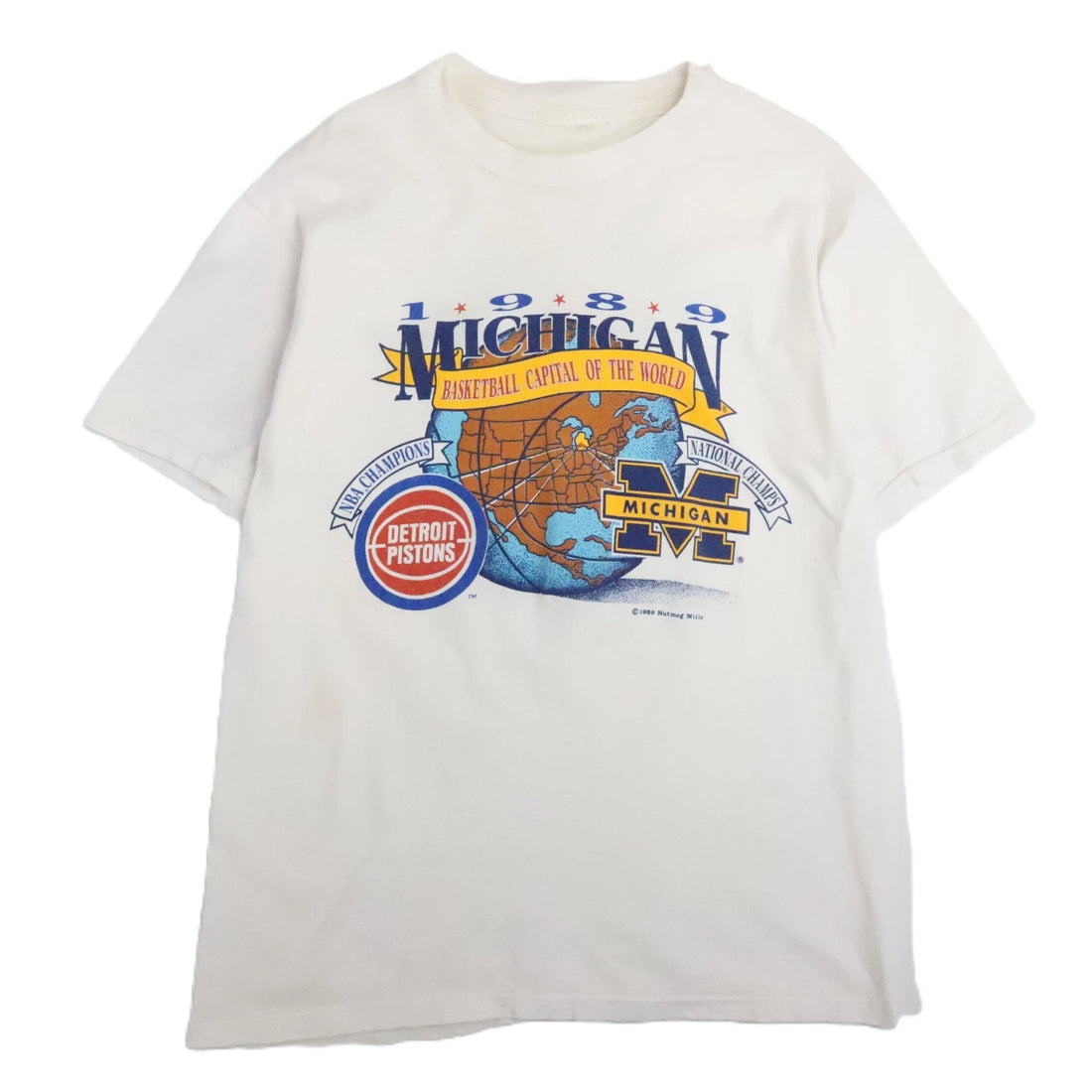 Vintage Detroit Pistons Michigan Wolverines T-Shirt Large 1989 NBA NCAA