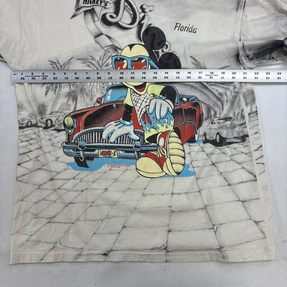 Vintage Mickey Mouse Diner Florida Disney T-Shirt XL All Over Print 90s