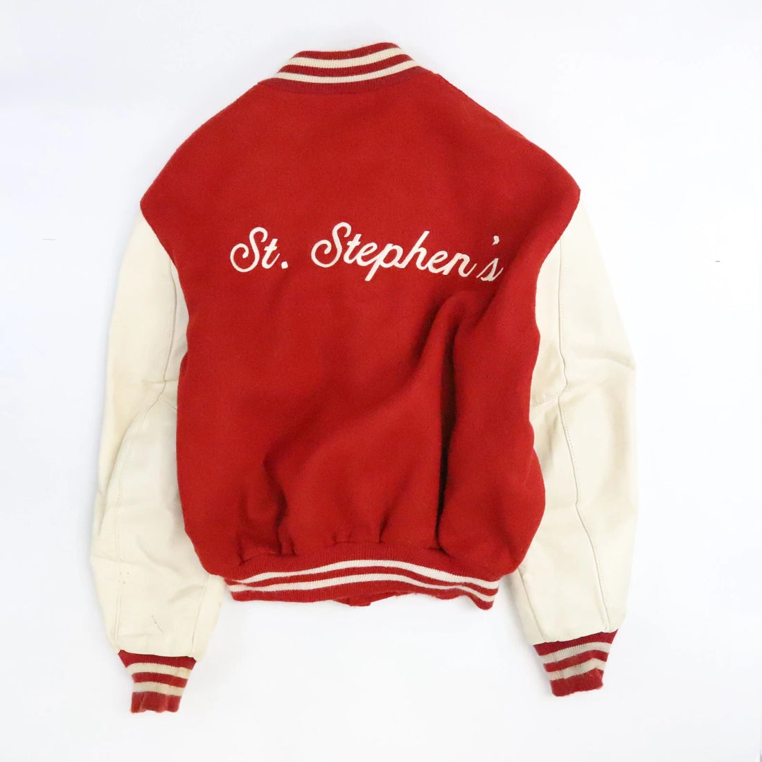 Vintage St. Stephens Leather Wool Varsity Letterman Jacket Size 46 Red 90s