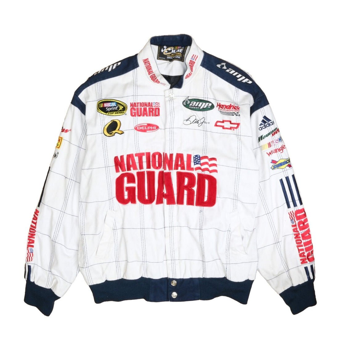 Vintage National Guard Chase Racing Bomber Jacket Size Large White NASCAR