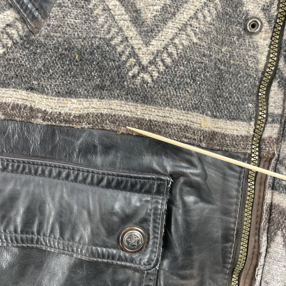 Vintage Hemingway Leather Wool Coat Jacket Size Medium Western Aztec