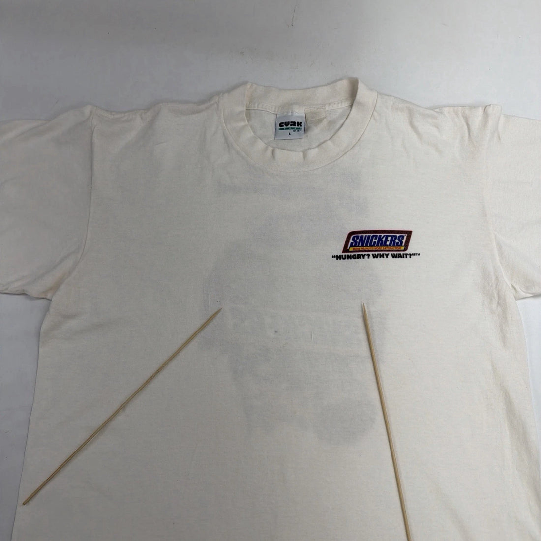 Vintage Snickers T-Shirt Size Large Double Sided Snack Promo