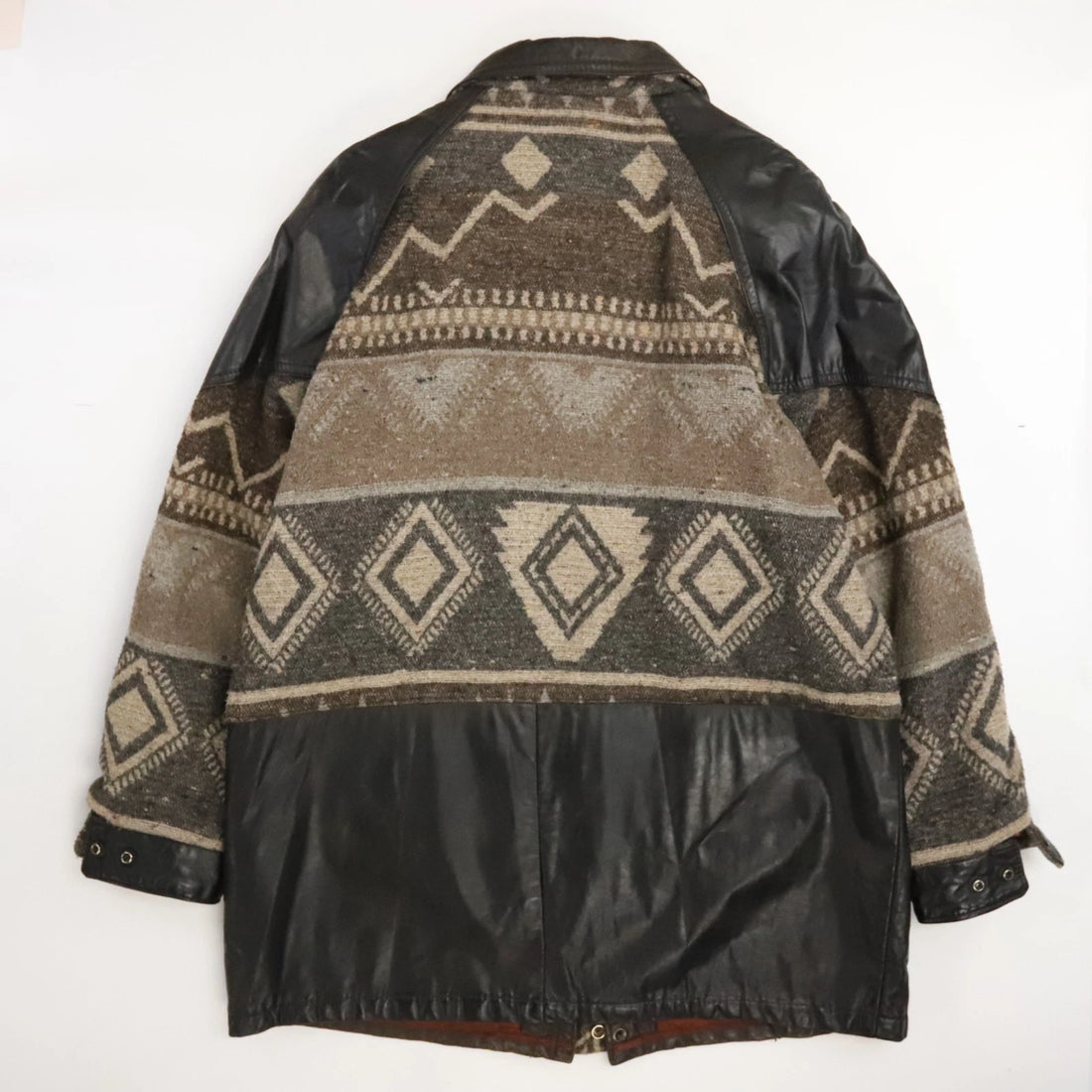 Vintage Hemingway Leather Wool Coat Jacket Size Medium Western Aztec