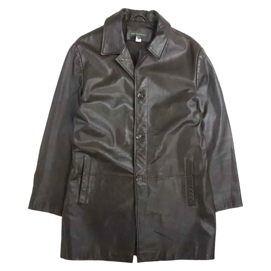 Vintage Banana Republic Leather Trench Coat Jacket Size Large Brown