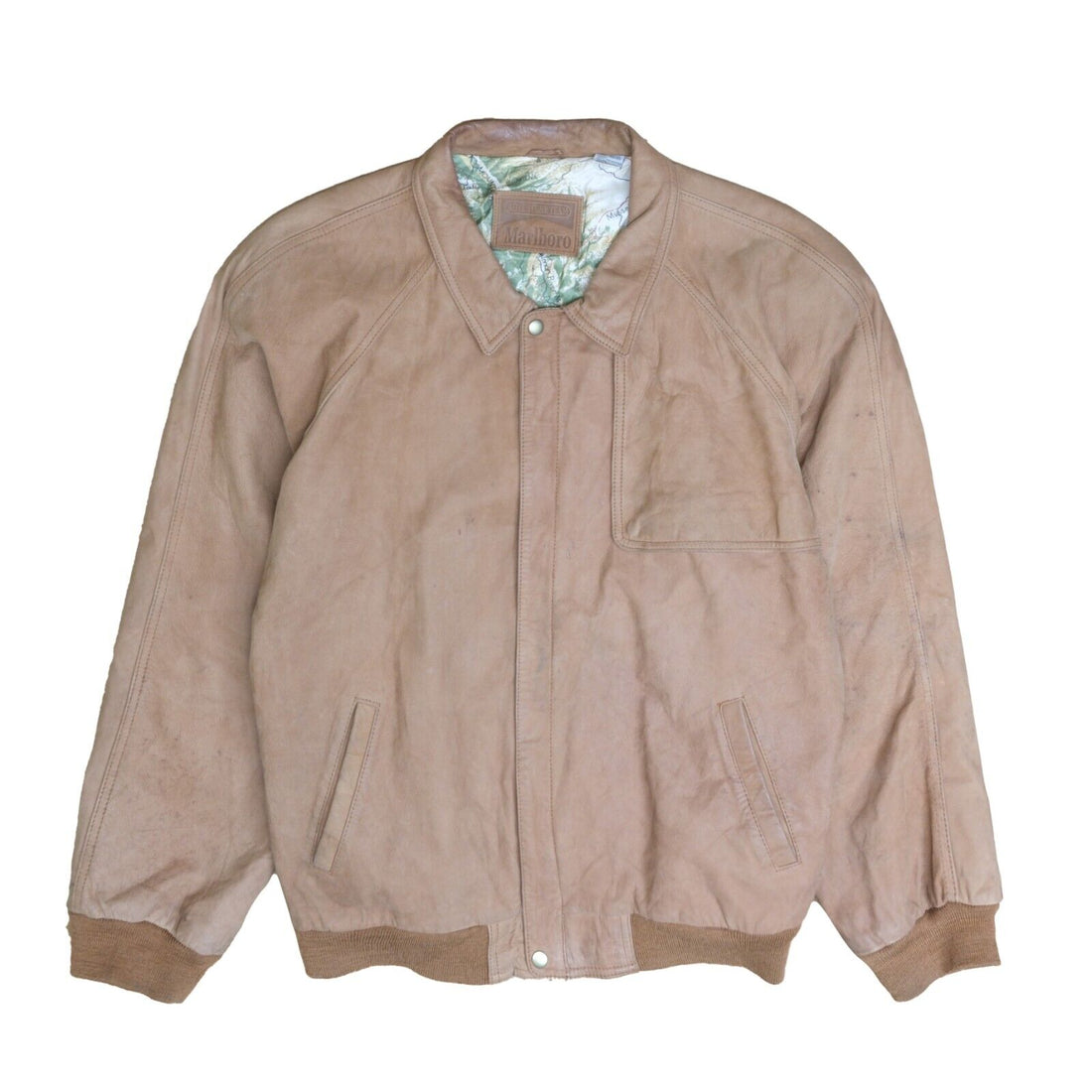Vintage Marlboro Adventure Team Leather Suede Bomber Jacket Size XL Brown