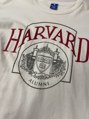 Vintage Harvard Crimson Crest Champion T-Shirt Size XL White 80s