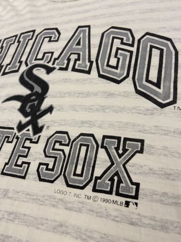 Vintage Chicago White Sox Stiped Logo 7 T-Shirt Size XL 1990 90s MLB