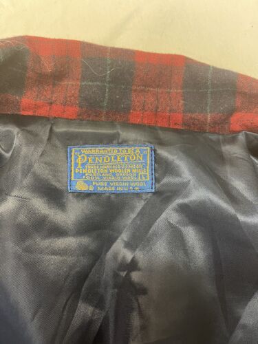 Vintage Pendleton Wool Blazer Coat Jacket Size Large Red Plaid Satin Lined