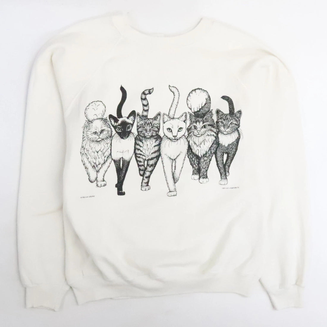 Vintage Cat Double Sided Crewneck Sweatshirt Size XL 80s