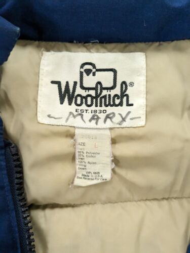 Vintage Woolrich Parka Coat Jacket Size Large Blue Down Insulated
