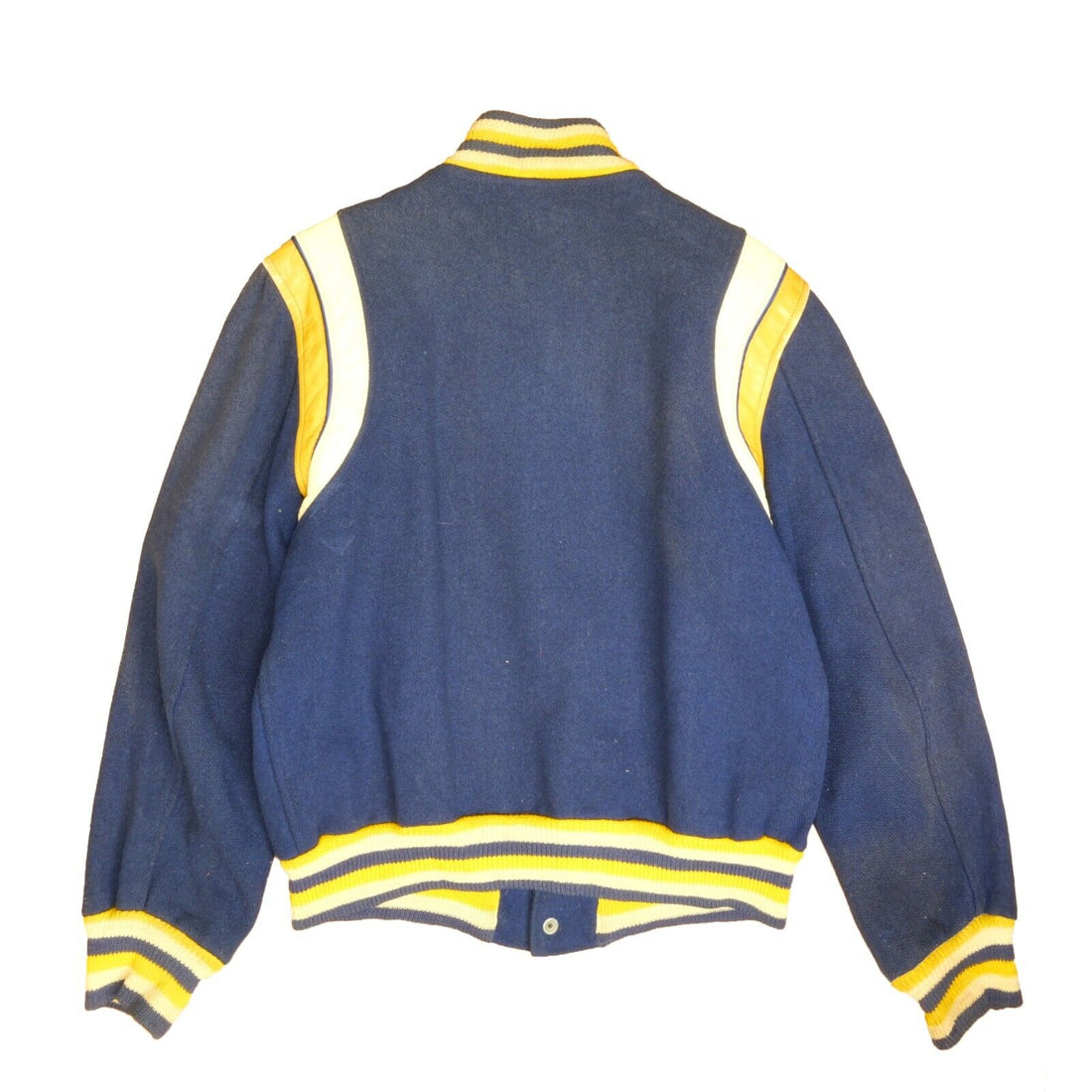 Vintage Hatchers Football Leather Wool Letterman Varsity Jacket Size Medium Blue