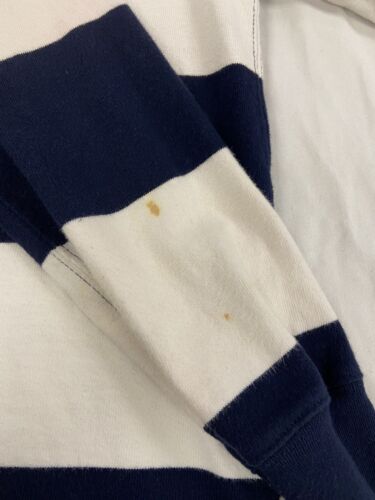 Vintage Polo Ralph Lauren Rugby Shirt Size Large White Blue Striped Long Sleeve