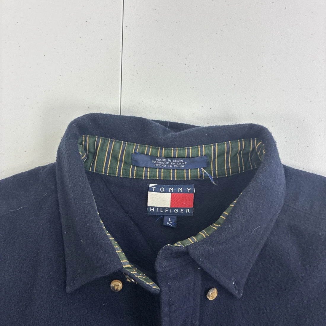 Vintage Tommy Hilfiger Wool Button Up Shirt Size Large Blue