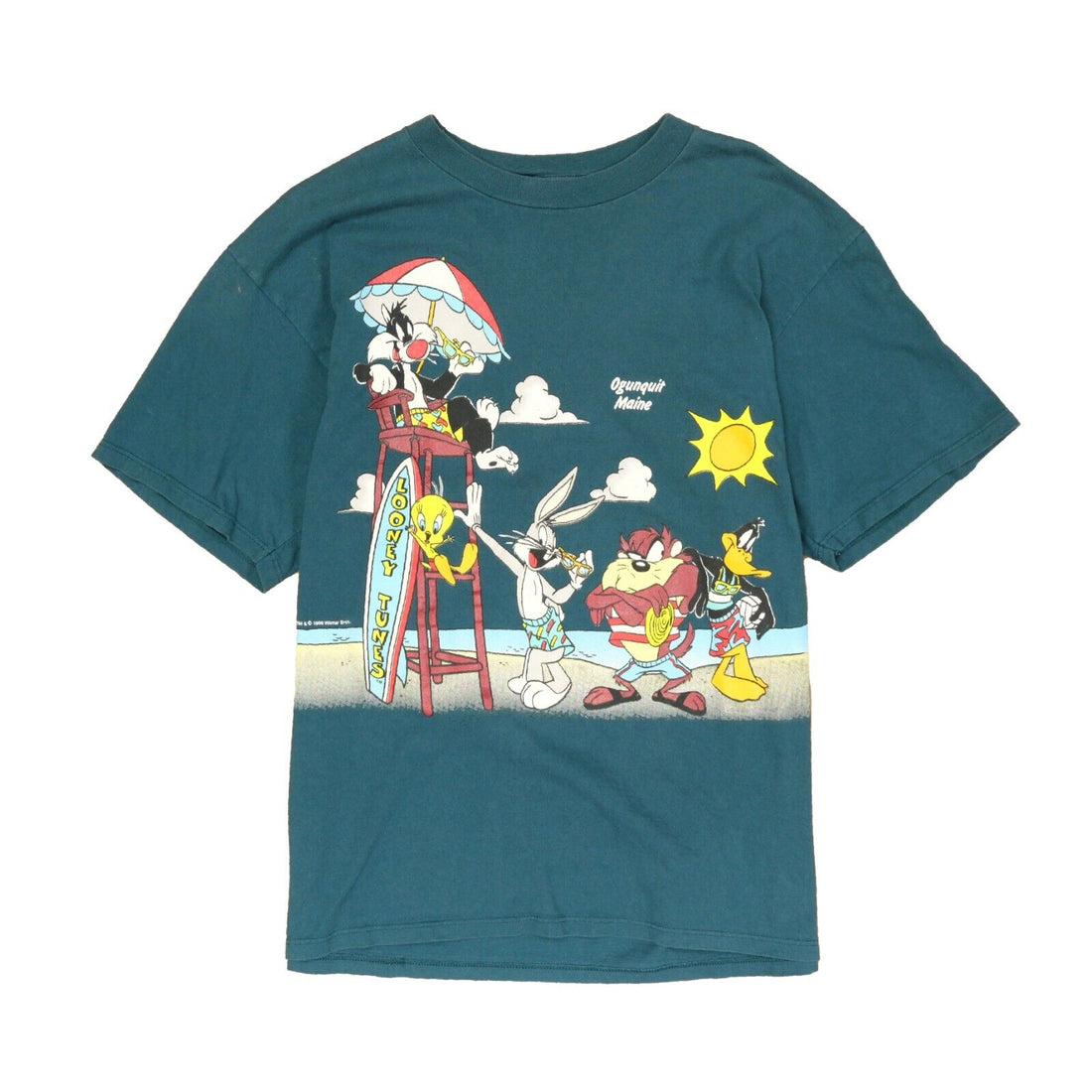 Vintage Looney Tunes Beach T-Shirt Size XL Taz Daffy Duck Bugs Bunny 1996 90s